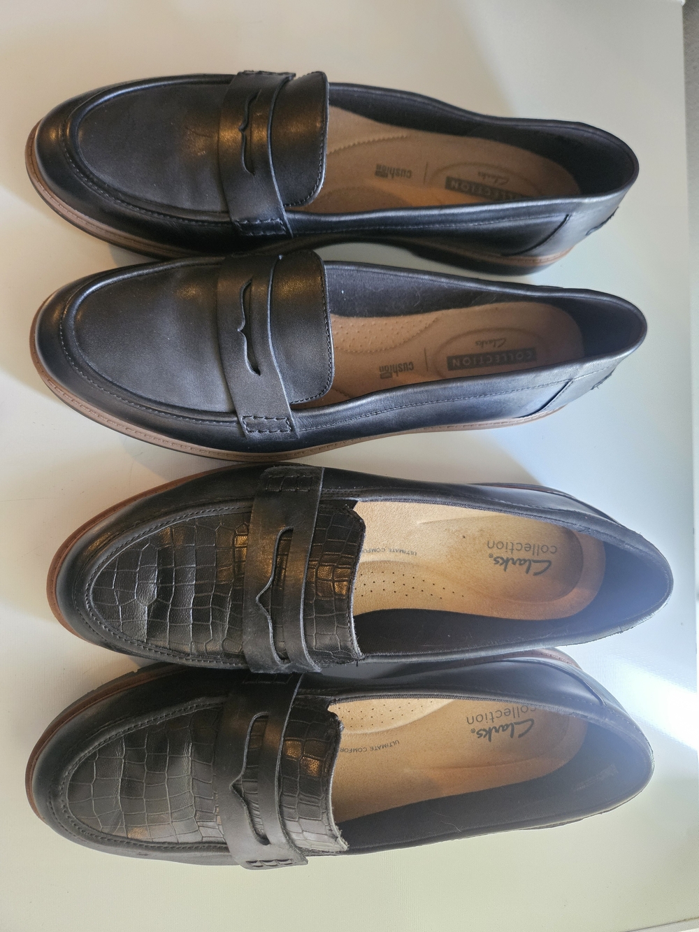 Clarks Womens Black Leather Penny Loafers 12